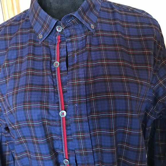 Bugatchi Button-Down Oxford Shirt: Vintage Collar Shirt Purple Plaid, Size Large - Picture 3 of 10